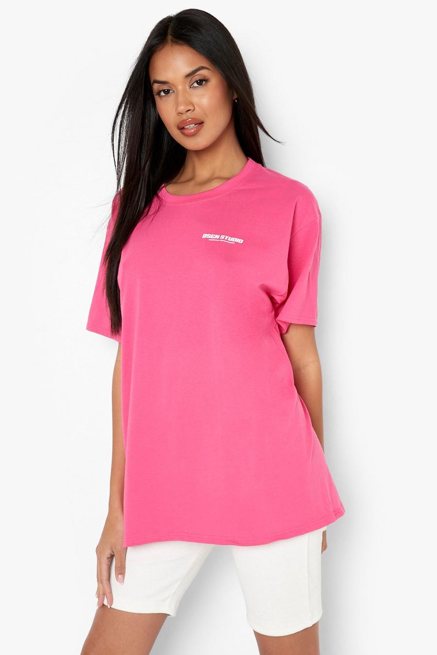 T-shirt oversize con stampa Dsgn Studio, Fuchsia rosa