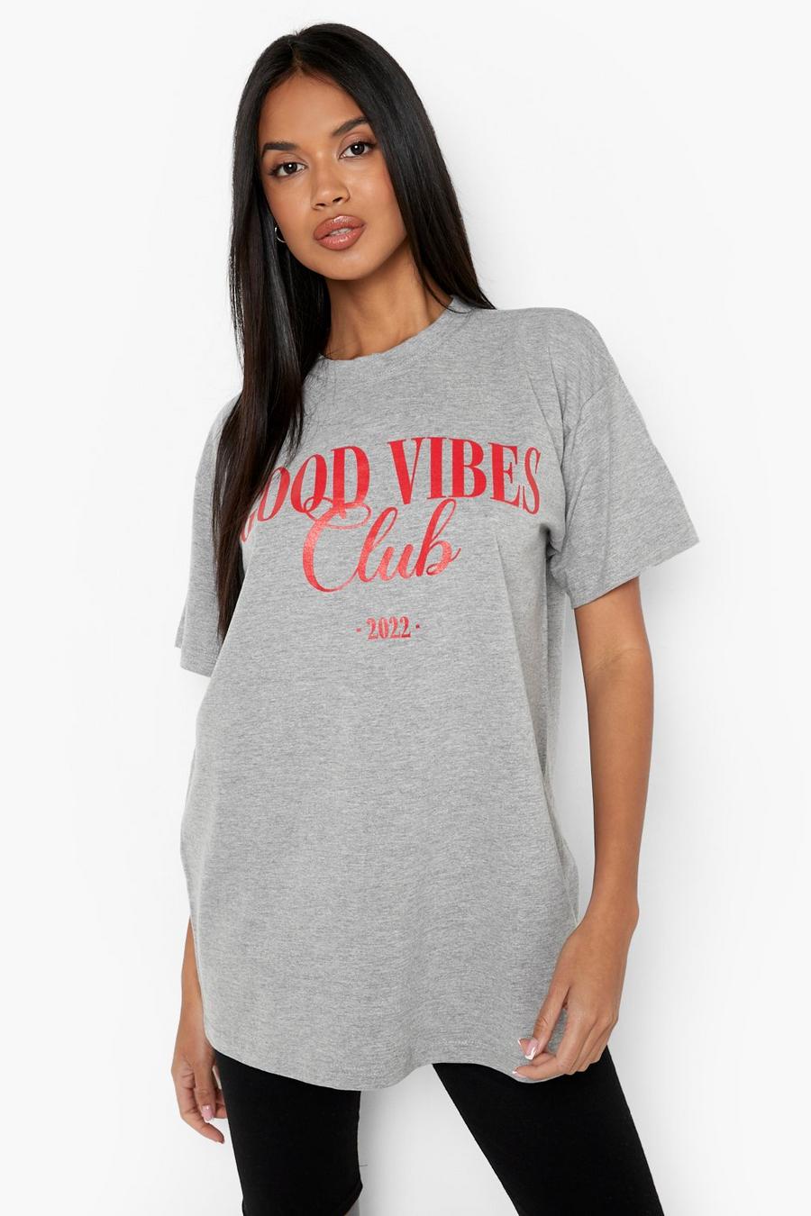 T-shirt oversize à imprimé Good Vibes, Grey grau
