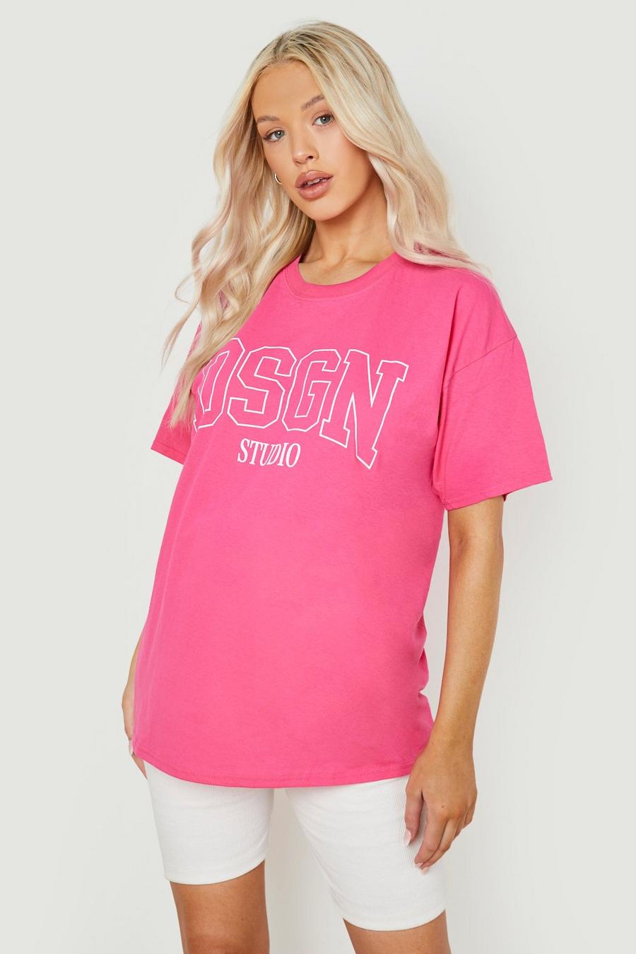 T-shirt Premaman oversize con stampa Dsgn, Fuchsia rosa
