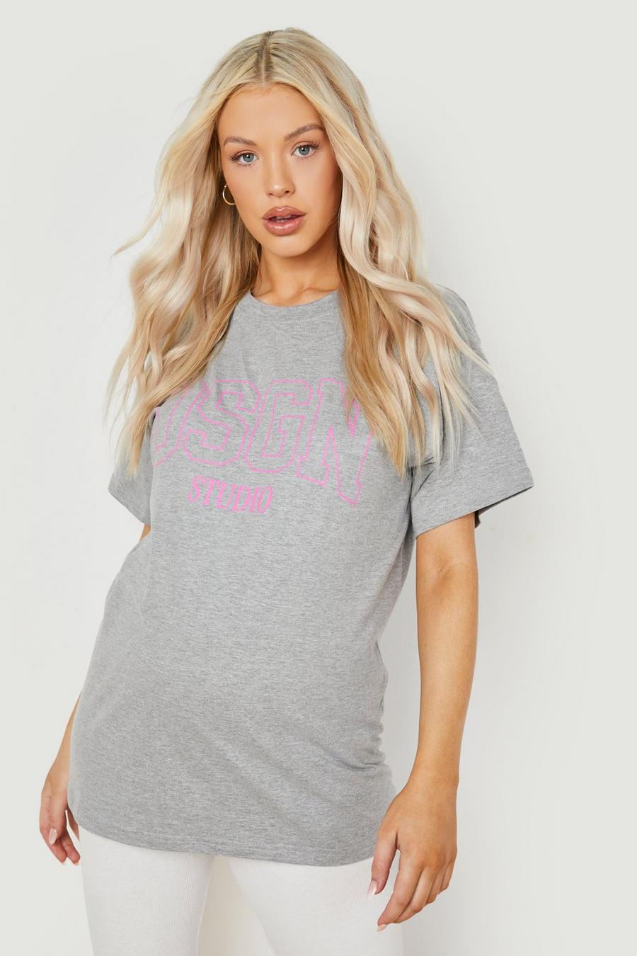 Grey Maternity Dsgn Oversized Graphic T-Shirt image number 1