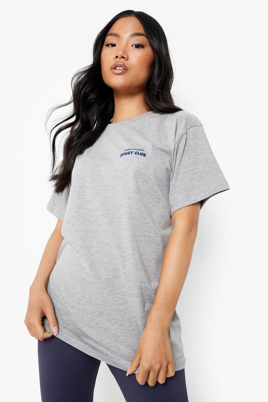 T-shirt Petite oversize con stampa Dsgn, Grey grigio