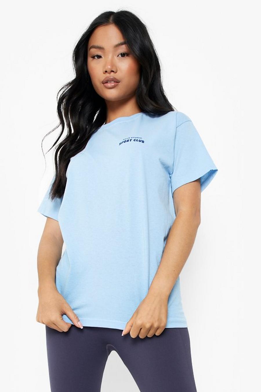 T-shirt Petite oversize con stampa Dsgn, Light blue azzurro