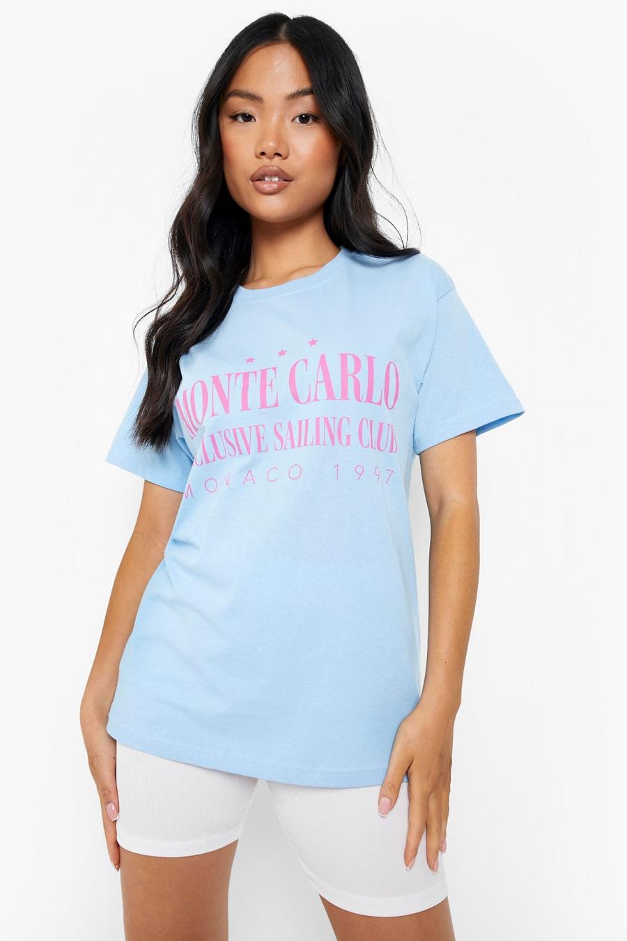 Light blue bleu Petite Monte Carlo Oversized Printed T-shirt