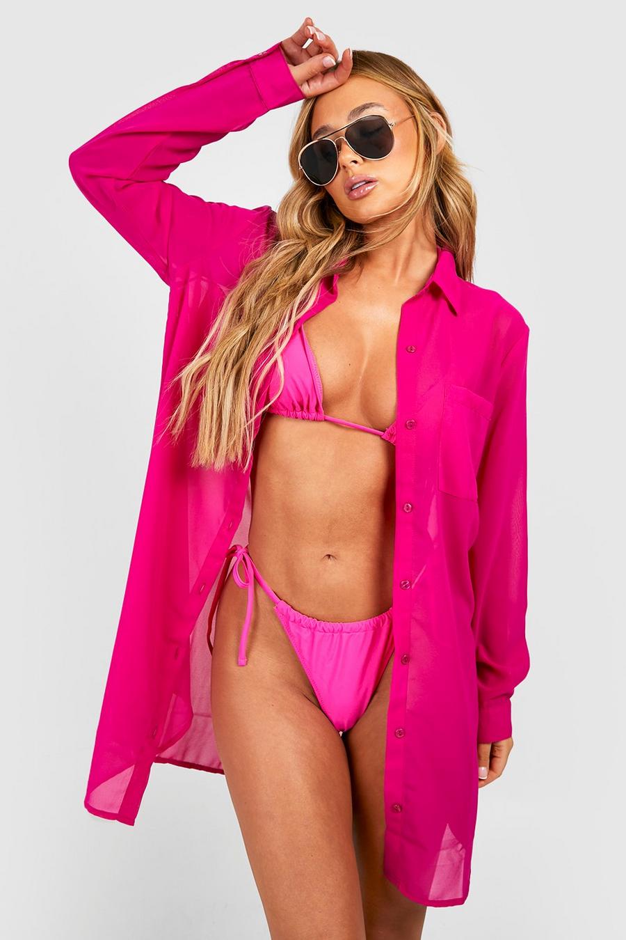Langes Strandhemd aus Chiffon, Pink image number 1