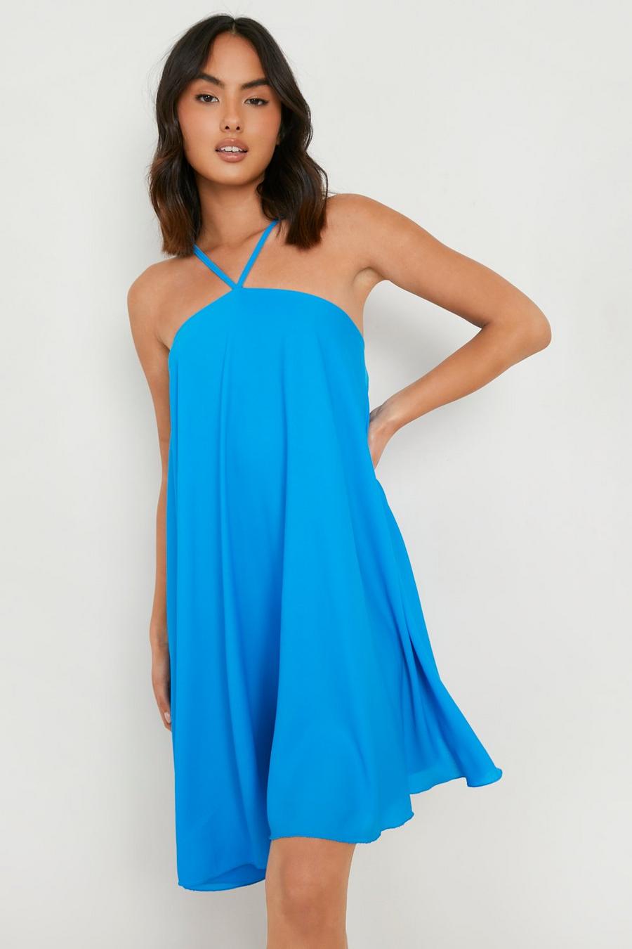 כחול בוהק שמלת סווינג משיפון עם כתפיות דקות במיוחד image number 1