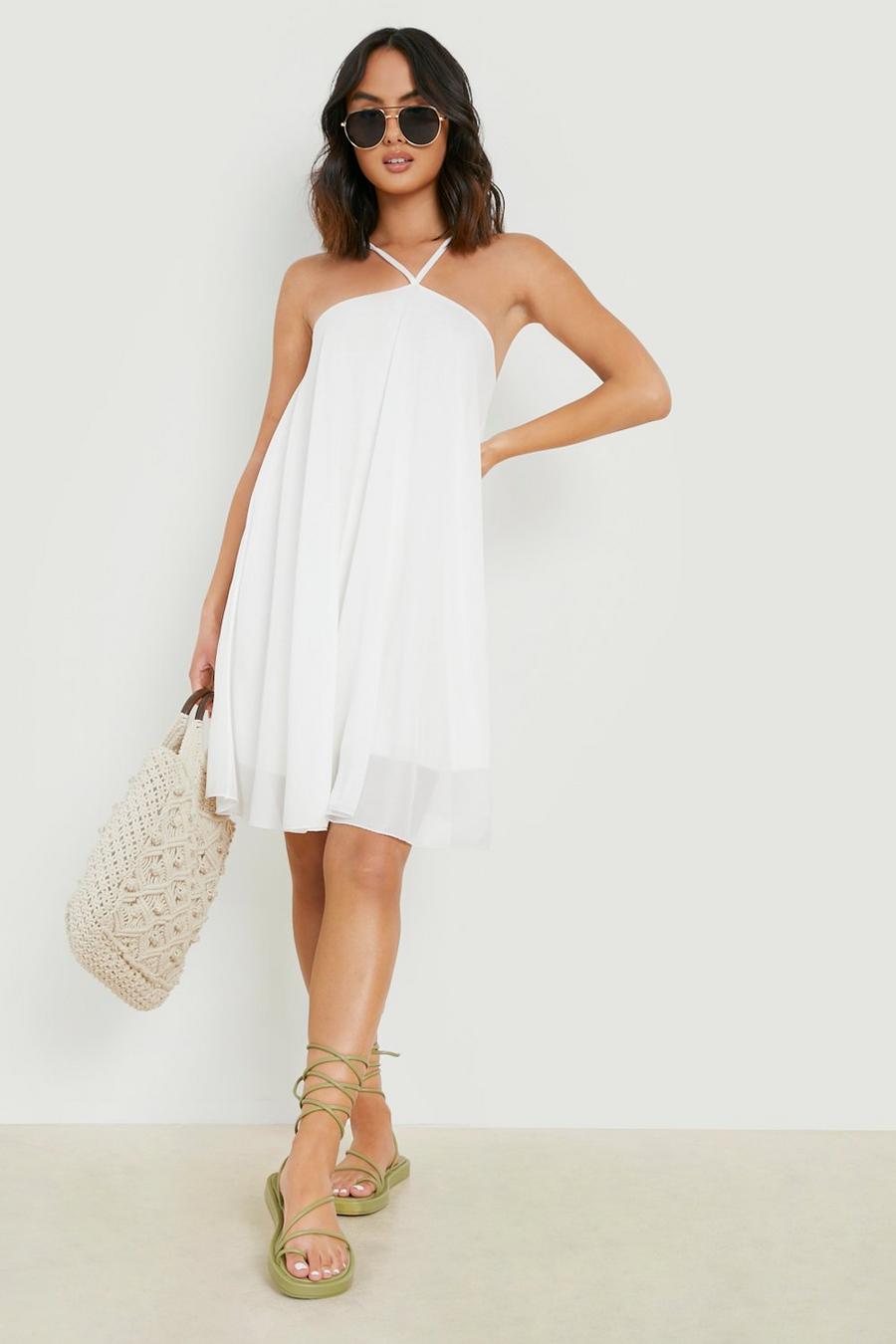 White Chiffon Strappy Extreme Swing Dress image number 1
