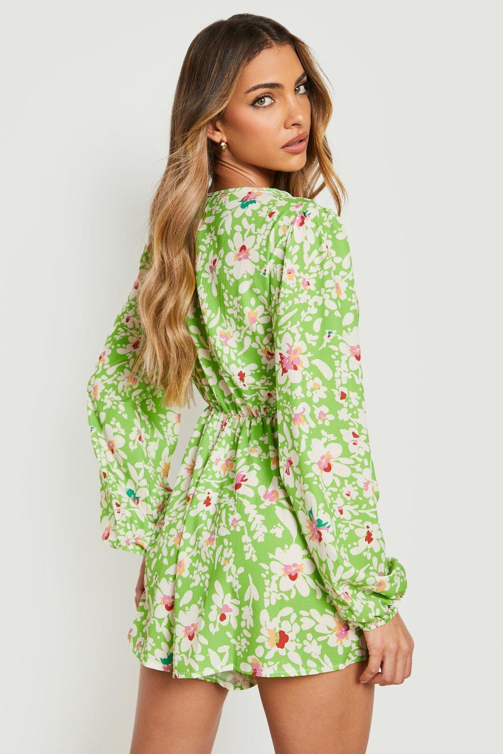 Floral Tie Front Playsuit boohoo IE