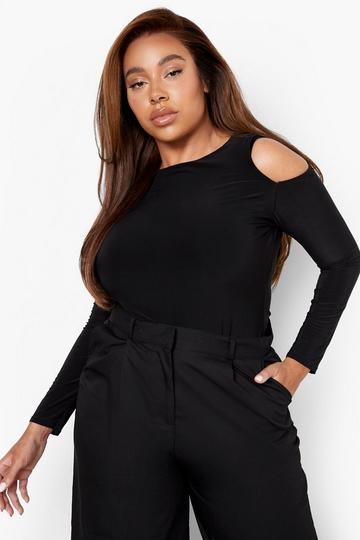 Plus Slinky Double Layer Cut Out Bodysuit black