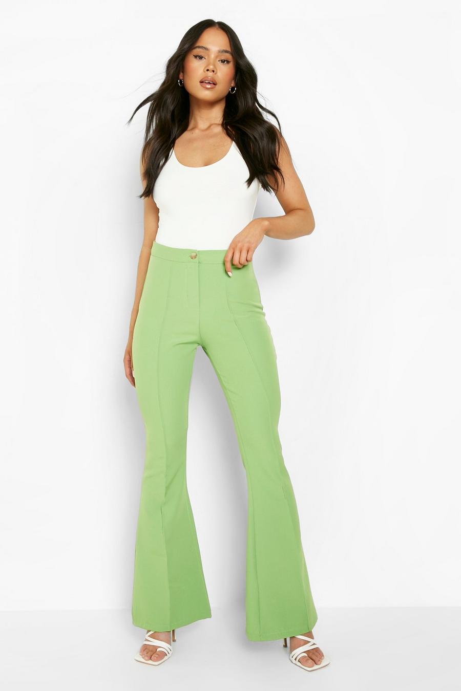 Lime Petite Seam Detail Flare Tailored Trouser image number 1