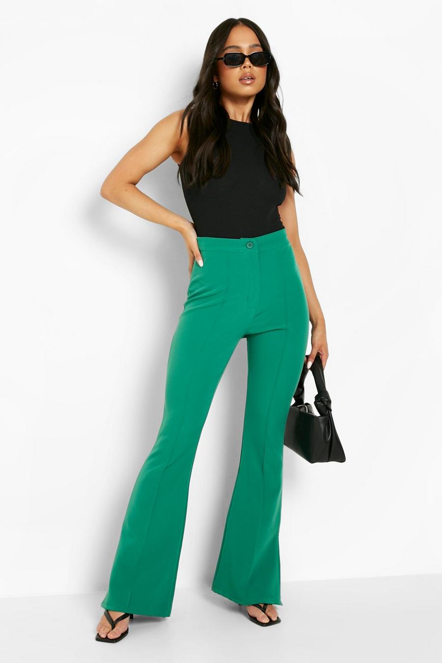 Green Petite Seam Side Split Flare Tailored Trouser