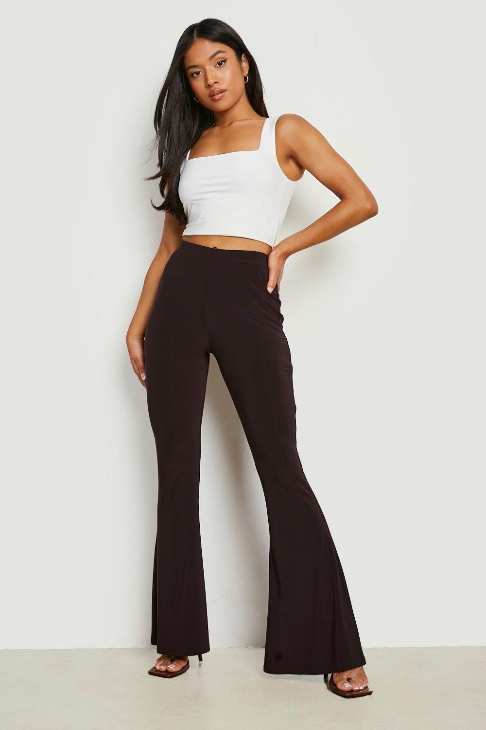 Petite High Waist Slinky Flared Pants