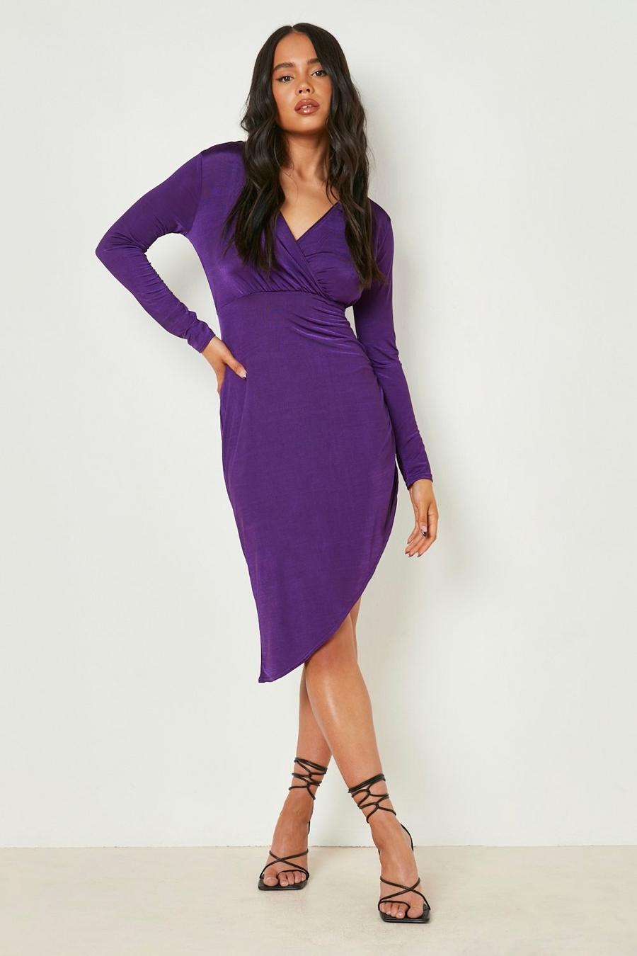 Purple Petite Plunge Cut Out Side Split Midi Dress image number 1