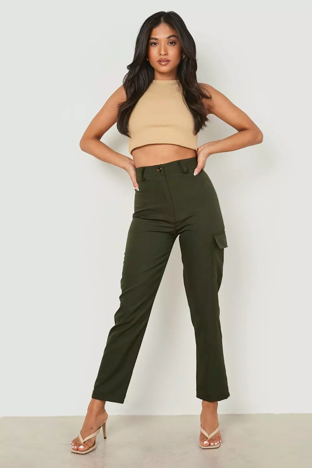Women's petite khaki cargo pants sales