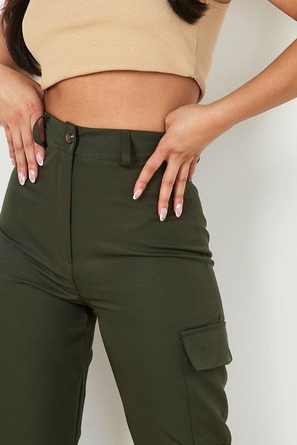 Petite High Waisted Twill Straight Leg Cargo Pants