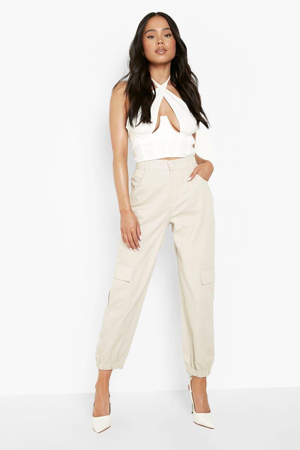 petite beige leather trousers