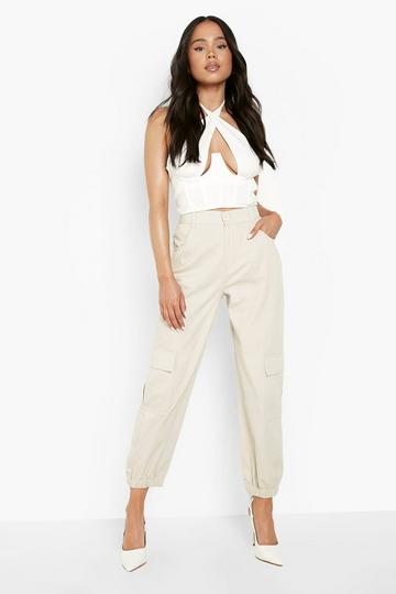 Petite Woven Cargo Pocket Detail Pants stone