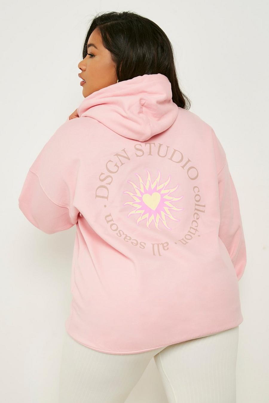 Pink rosa Plus - Dsgn Studio Hoodie med tryck bak image number 1