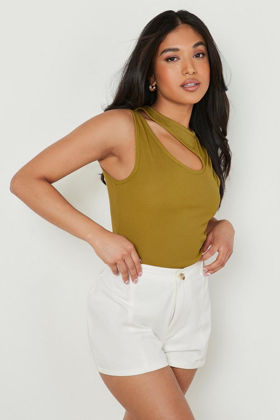 Olive Petite Cut Out Detail Sleeveless Rib Bodysuit image number 1
