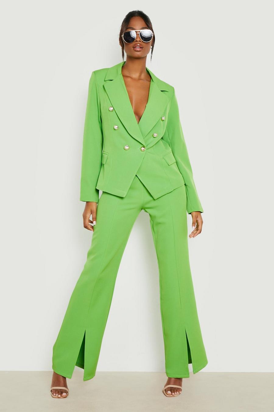 Pantalones de pernera recta entallados con abertura frontal, Apple green