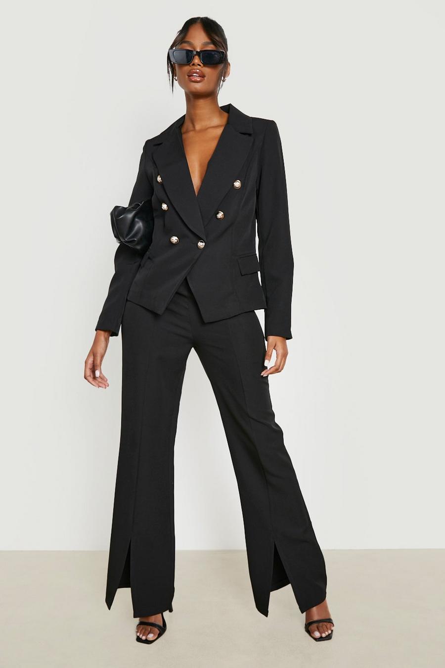 Black Split Front Tailored Straight Leg Trousers image number 1