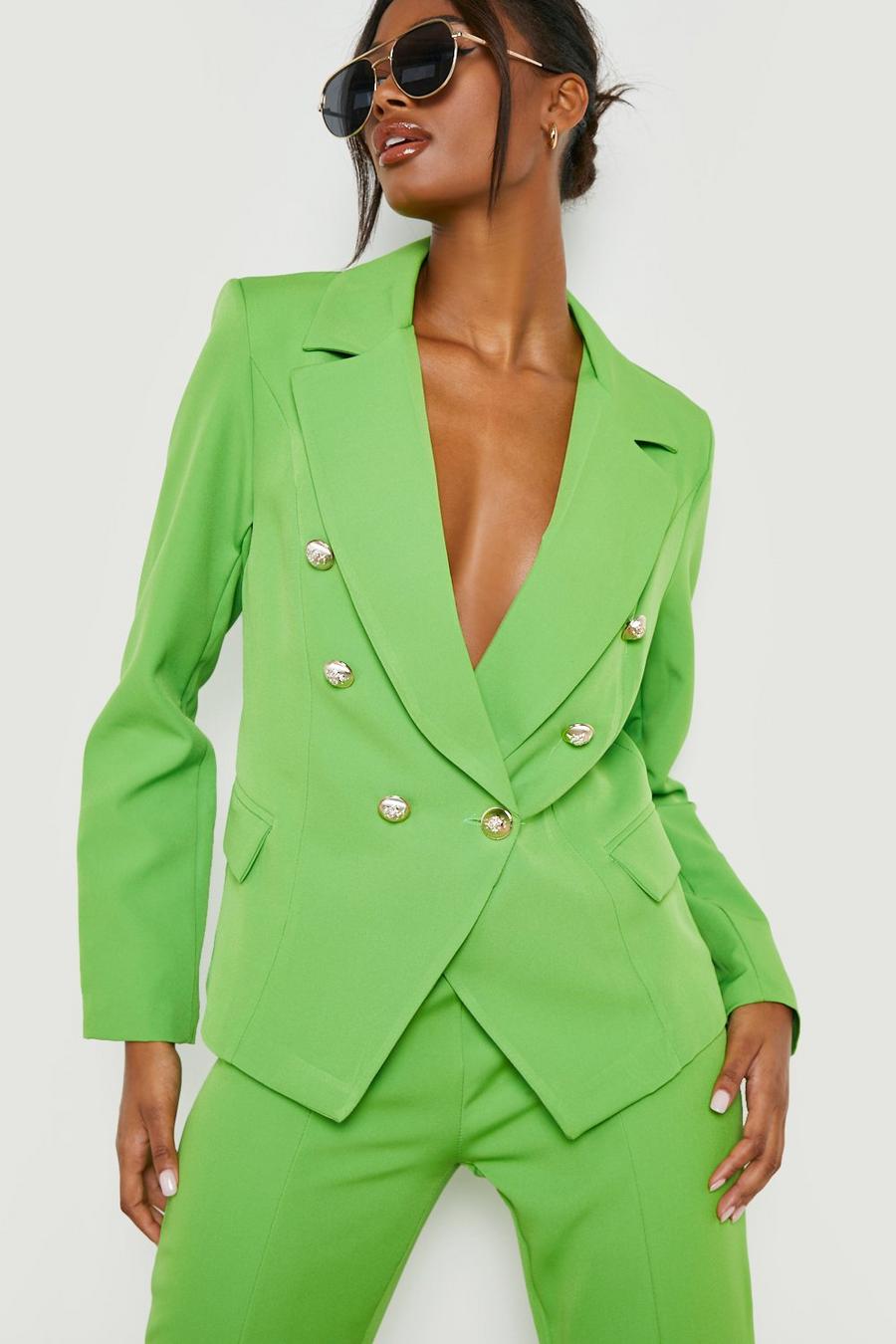 Apple green Gold Button Double Breasted Blazer image number 1