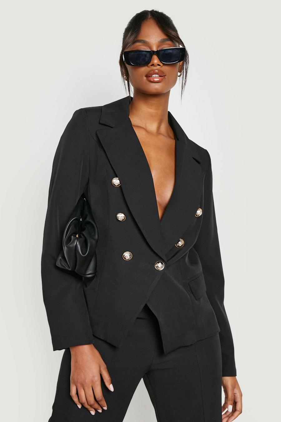 Black Gold Button Double Breasted Blazer image number 1
