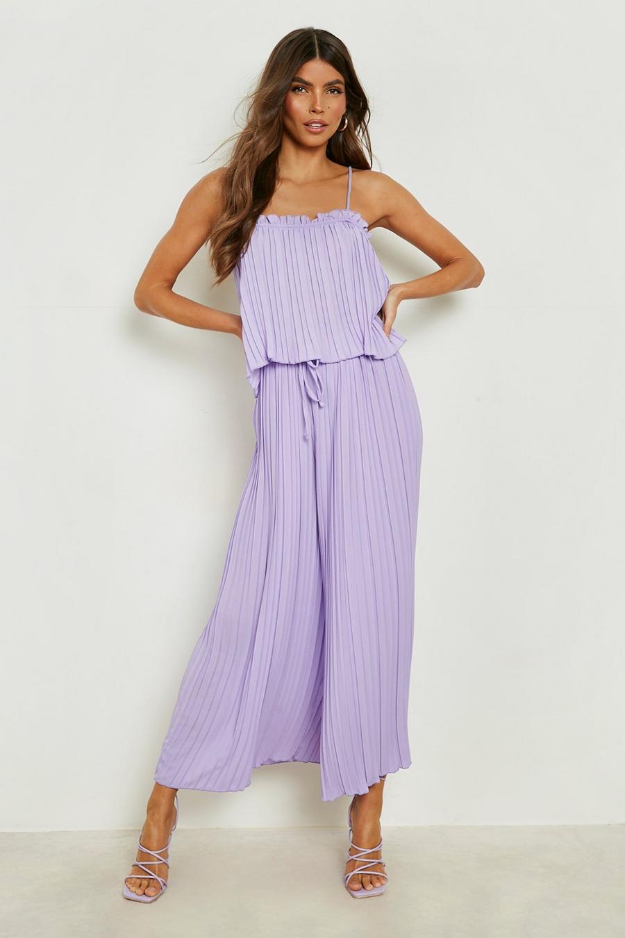 Lilac Woven Pleated Square Neck Cami & Culottes image number 1