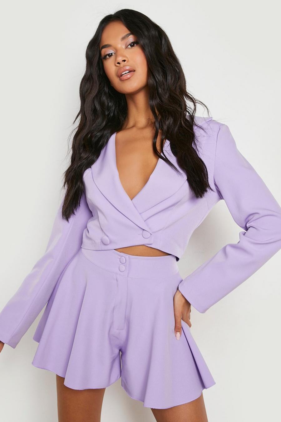 Lilac violet Double Breasted Cropped Tailored Blazer