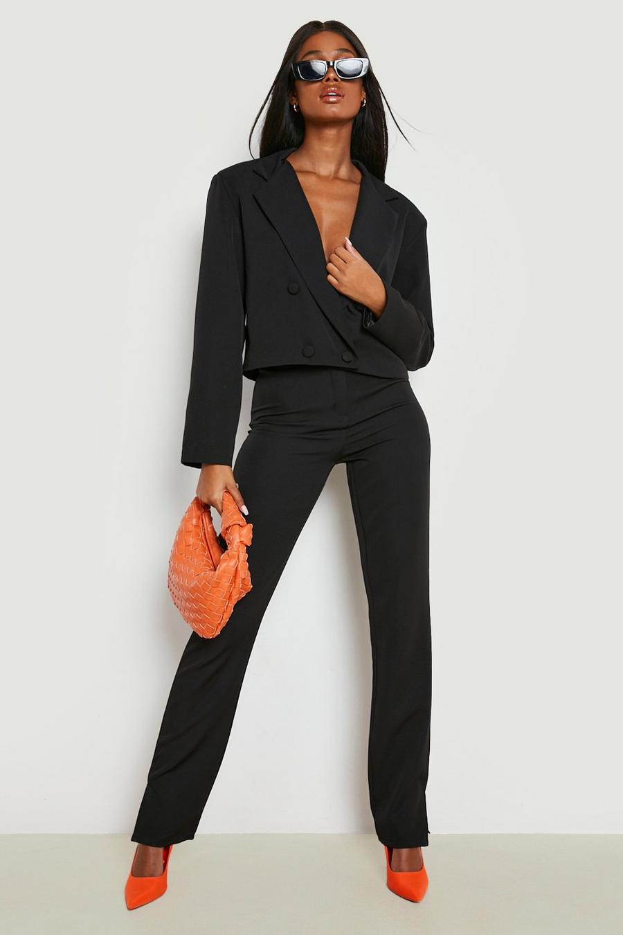 Black Split Side Slim Fit Tailored Trousers image number 1