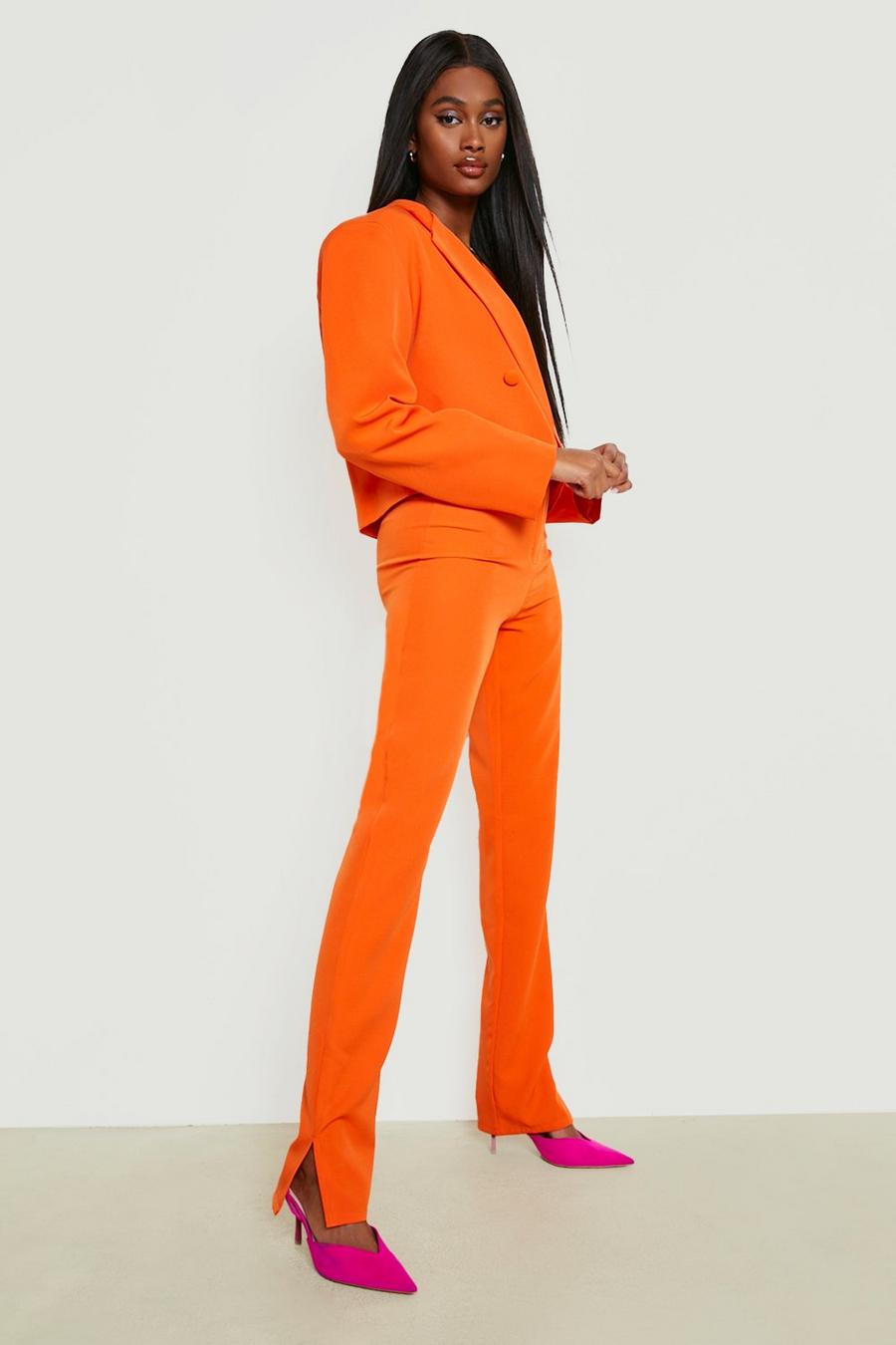 Orange Kostymbyxor i slim fit med slitsar image number 1