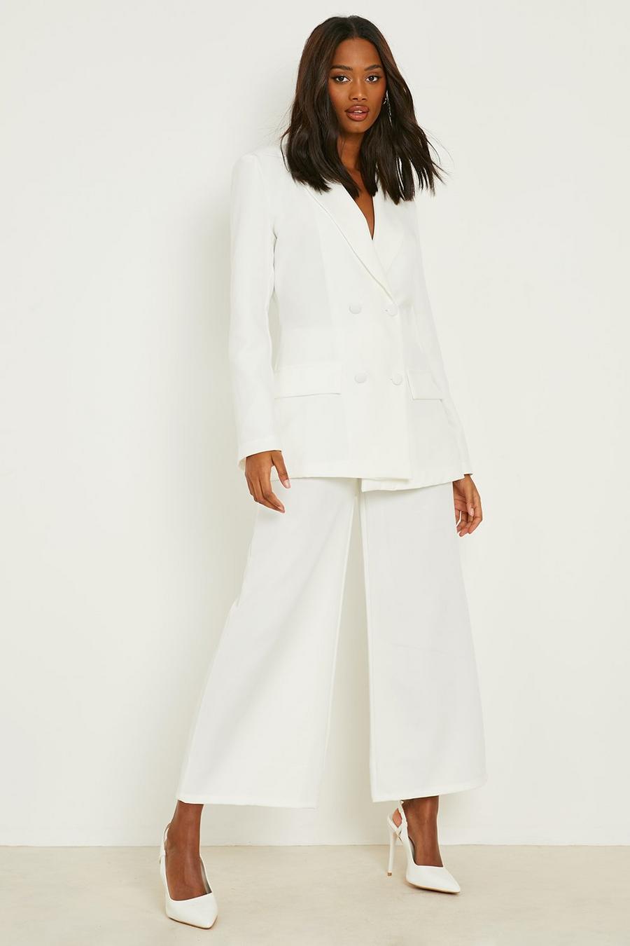 Ivory white Wide Leg Longline Tailored Culottes