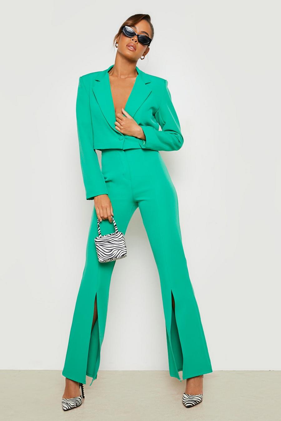 Bright green verde Split Front Fit & Flare Tailored Trousers