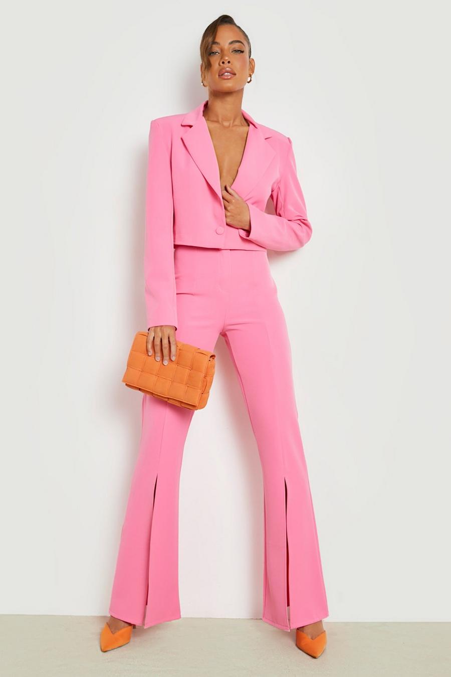 Bright pink Kostymbyxor med utsvängda ben och slitsar image number 1