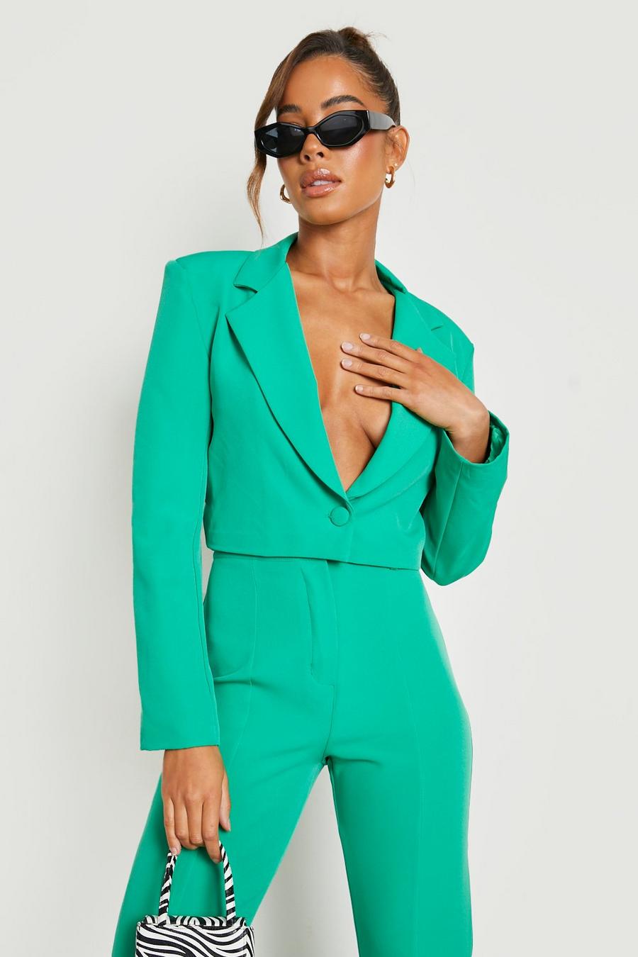 Bright green grön Tailored Cropped Blazer
