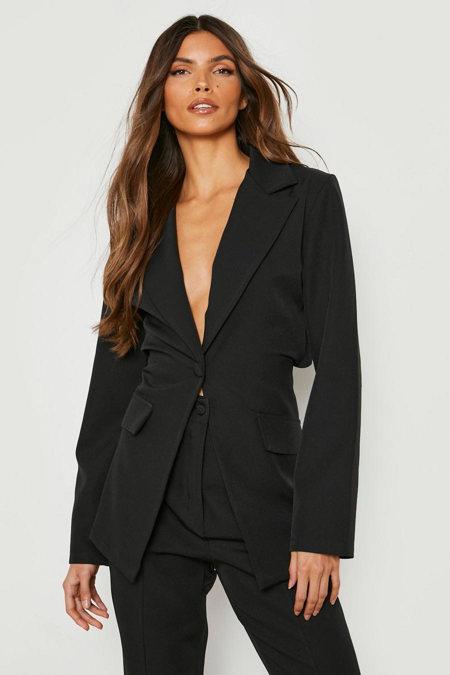 Black Open Back Tailored Fitted Blazer image number 1