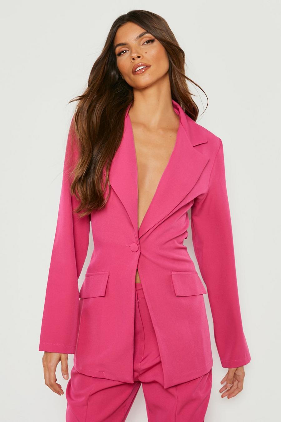 Hot pink Open Back Tailored Fitted Blazer image number 1
