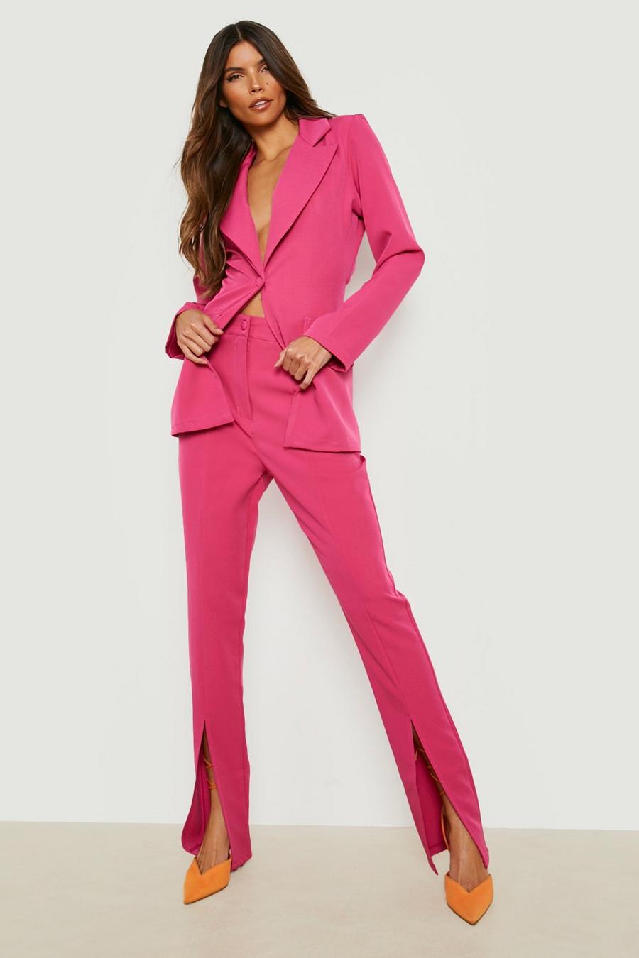 Hot pink Getailleerde Slim Fit Broek Met Split image number 1