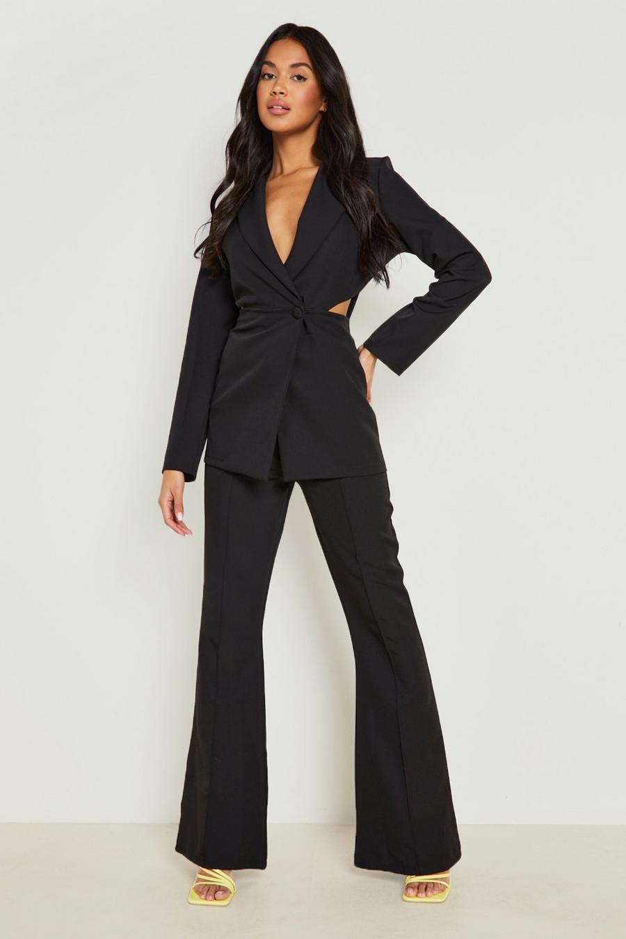 Black Seam Front Fit & Flare Tailored Trousers