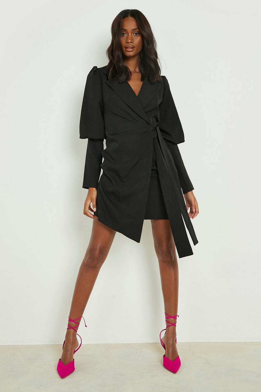 Black Blazer Jurk Met Volle Mouwen En Zij Strik image number 1