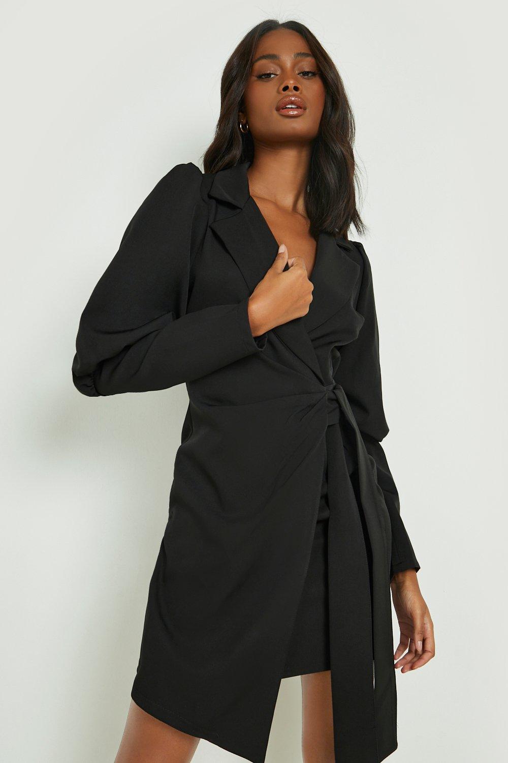 Black Wrap Detail Blazer Dress