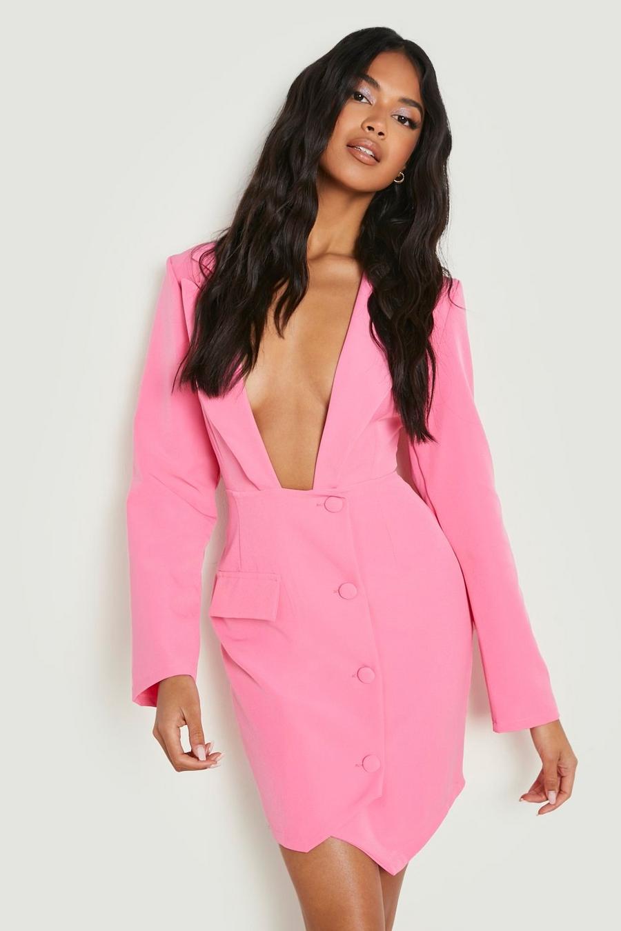 Bright pink rosa Plunge Front Tailored Blazer Dress
