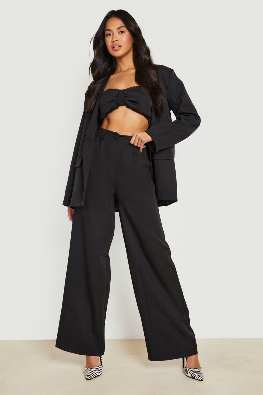 Black noir Pleat Front Wide Leg Tailored Trousers image number 1
