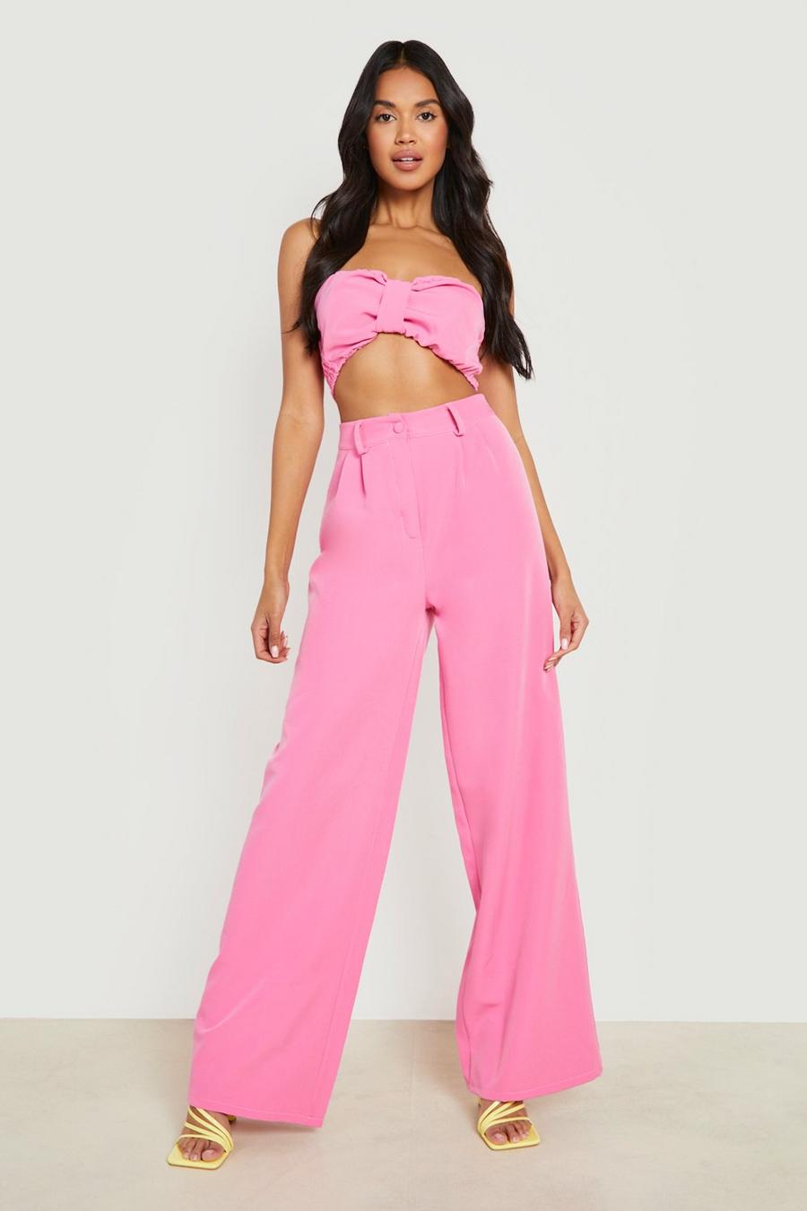 Pantalón plisado entallado de pernera ancha, Bright pink rosa image number 1