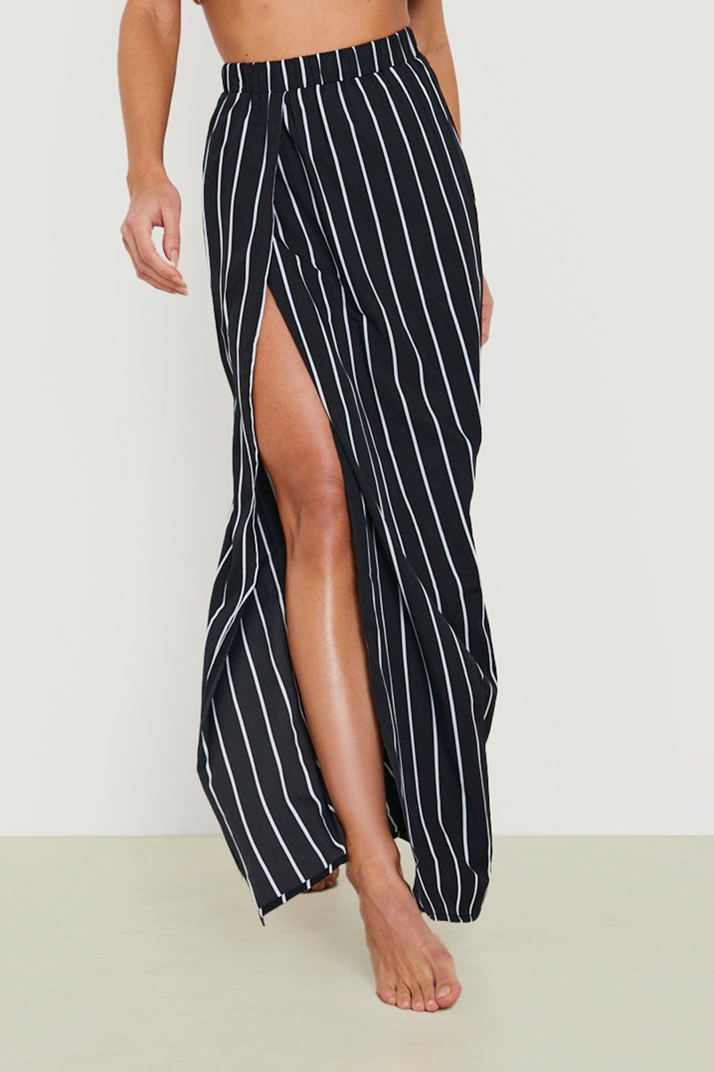 Black and white striped skirt beach best sale