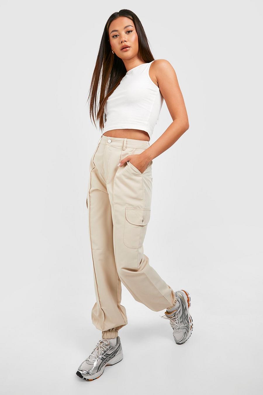 Stone High Waisted Casual Woven Cargo Pants image number 1