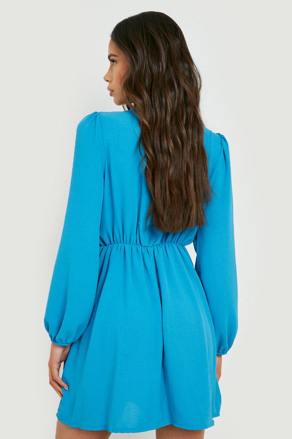 Long Sleeve Twist Front Skater Dress boohoo NZ