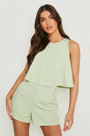 Racer Neck Layered Romper sage