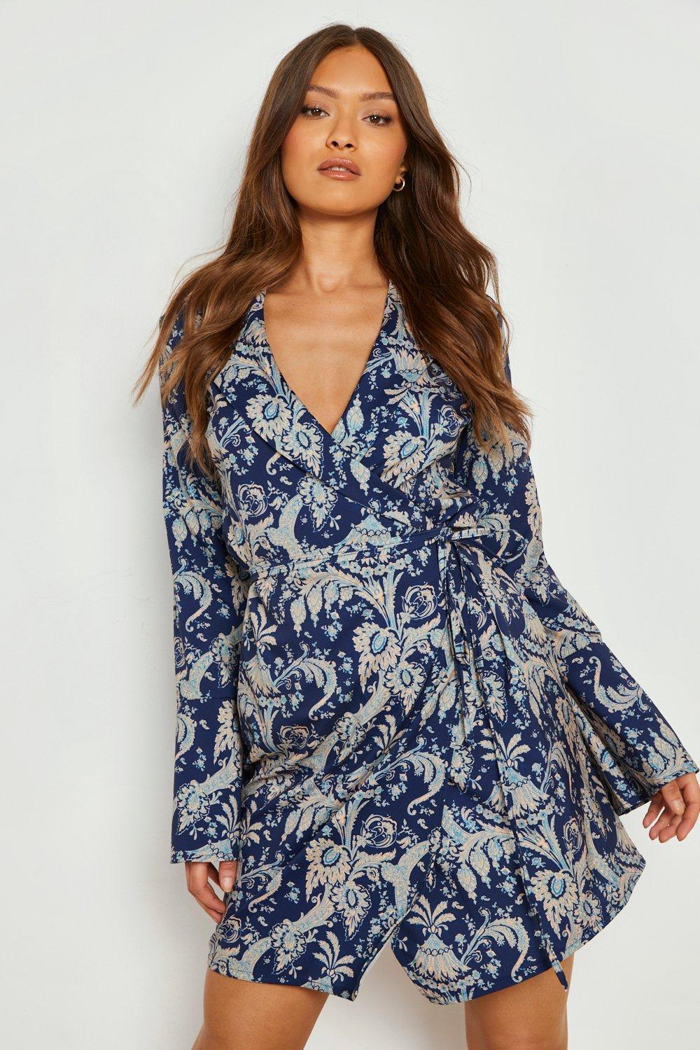 Boohoo navy hotsell wrap dress