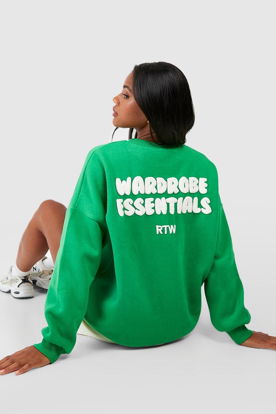 Green סווטשירט עם הדפס Wardrobe Essentials בגב 