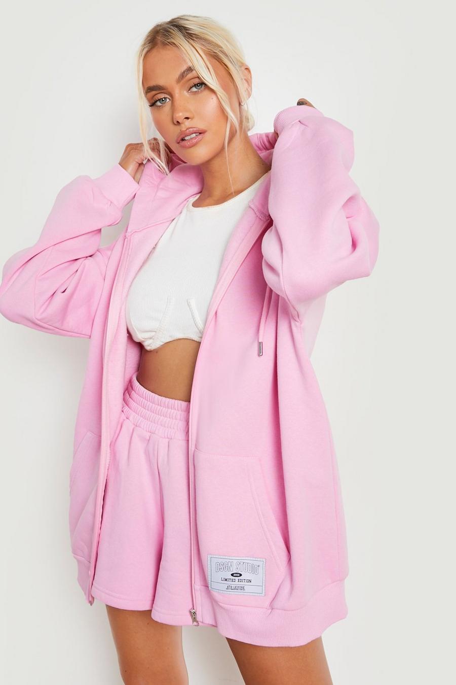 Pink rosa Dsgn Label Oversized Zip Through Hoodie